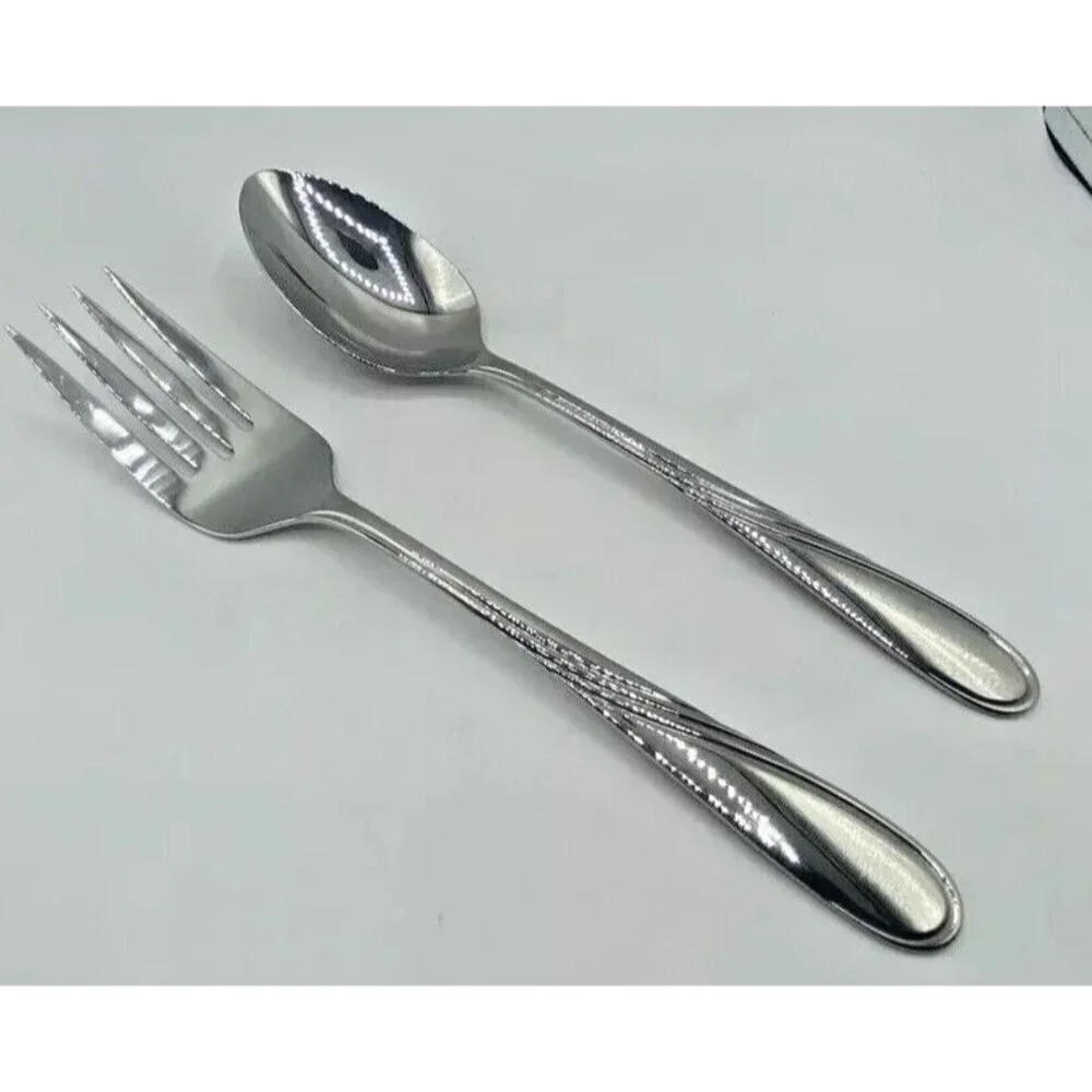Lenox Summerville Serving Fork Spoon Set 18/10 Stainless Steel Glossy Utensils